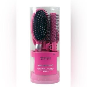 5-Piece Hair Brush Set, Adults and Teens, Pink